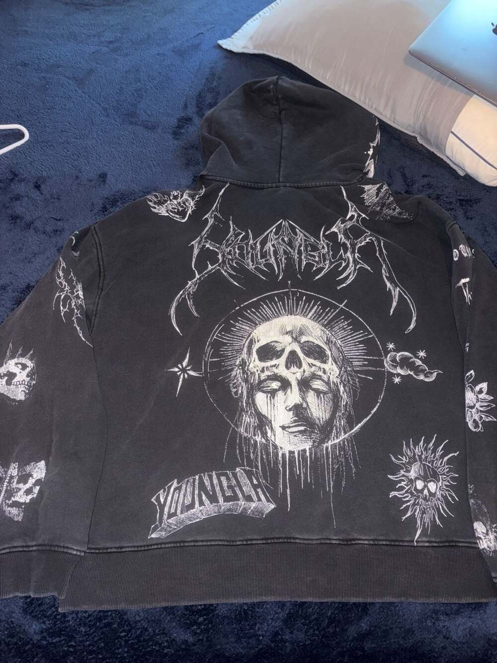 YoungLA Zip-Up Hoodie Size XL Black Graphic Print Y2K Streetwear